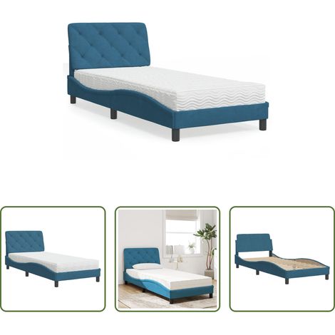 Matelas en mousse - Lit avec matelas bleu 90x200 cm velours (1/5)