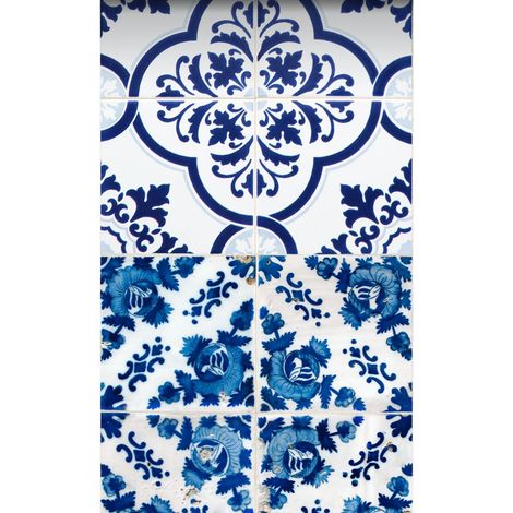 papier peint intissé XXL carrelage bleu indigo  - ESTAhome (1/5)