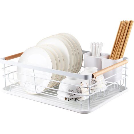 Étagère de cuisine blanche pour égouttoir à vaisselle et rangement couverts (1/5)
