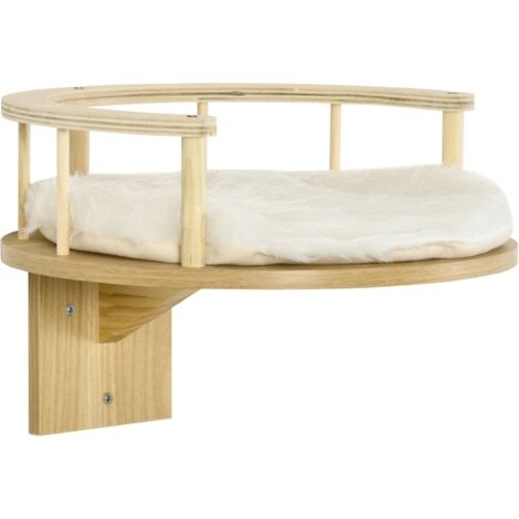 Cuccia per gatti da parete con bordi protettivi e imbottitura, rovere e bianco sporco, 34 x 34 x 10,5 cm (1/5)