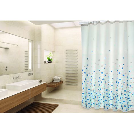 BREST Cortina de Ducha de Poliéster 180x200cm CALIDAD PREMIUM Azul - Anillas incluidas MSV (1/5)