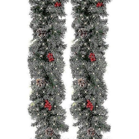 Couronne de Noël artificielle avec pommes de pin et baies rouges, guirlande idéale pour cheminées, escaliers et portes d'entrée. Décoration de Noël pour le Nouvel An. 2,7 m, 50 LED. (1/5)
