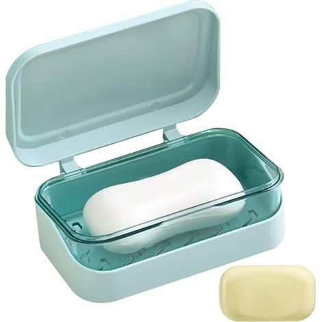Porta sapone con coperchio, vassoio di scolo, contenitore resistente alla polvere, base antiscivolo e impermeabile, per lavello da cucina, bagno, vasca, campeggio, stoviglie, viaggio (1/5)