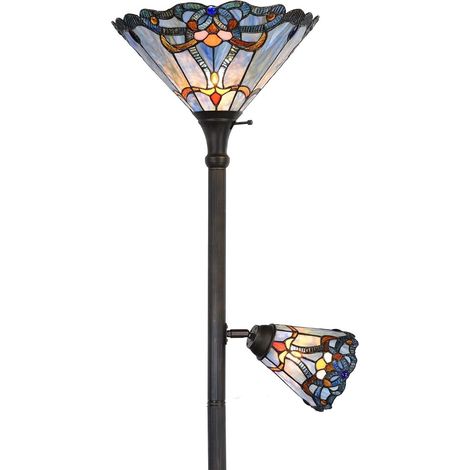 Baroque Style Stained Glass Torchere Floor Lamp with Side Light for Reading Home Decoration, 71 Inches High (1/5)