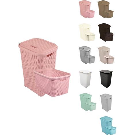 Cesto Ropa Sucia Pongotodo con Tapa y Asas Cesta Colada Plástico Ratán Cubo Ropa Sucia Ventilado Baño Dormitorio 38L/60L
