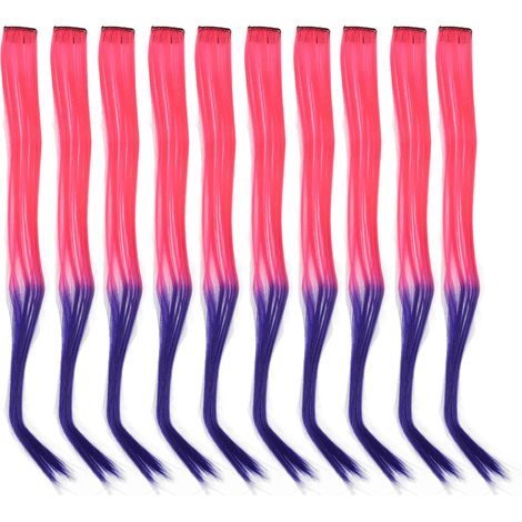 10 pièces mèches de cheveux longues droites dégradées élégantes et tendance, pinces à cheveux pour cosplay, soirées Halloween, rose et violet (1/5)
