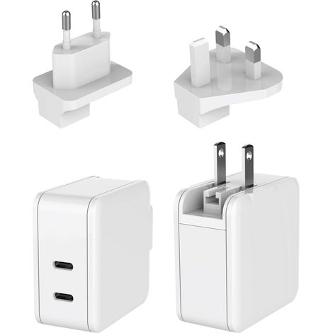 Dehner Elektronik XYPD65CC-ZUZ GaN US foldable with Plug-Set EU/UK white 2xUSB-C AC/DC Tisch- und St