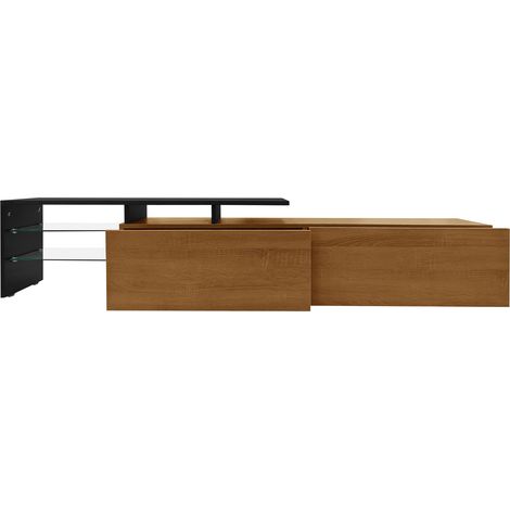 Modern High-Gloss TV Stand with LED Lights & Glass Shelves - Wood Effect, Natural, Ample Storage for Living Room (1/5)