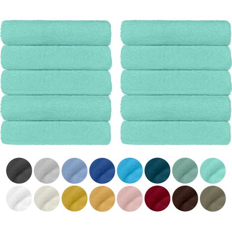 Set 10 Teli Asciugamani In Cotone Professionali 50 x 95 Cm Vari Colori Qualità Hotel 350Gr Salviette Tinta Unita Salvietta Spugna Albergo Verde