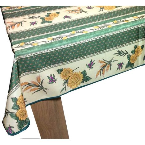Nappe Provençale Rectangle Anti-tâche Tournesol Abeille Vert - Vert - 240x150cm (1/3)