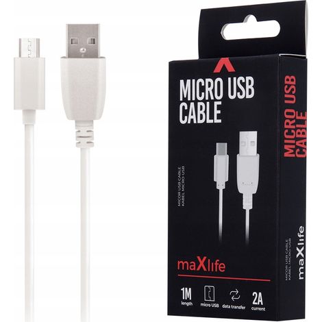 Câble microUSB Maxlife 1 m 3 A blanc (1/3)