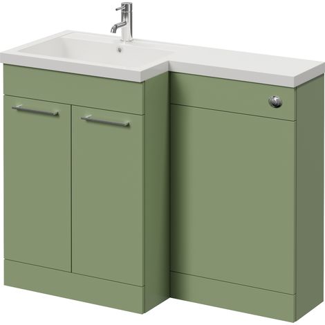 Napoli 460 Olive Green 1100mm 2 Door Vanity Unit Toilet Suite with Left Hand Square Lucia Basin - 1100mm - Chrome 160mm HandleWithout Kingston Toilet Pan