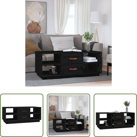 Holz Couchtisch - Couchtisch Schwarz 100x50x41 cm Massivholz Kiefer (1/5)