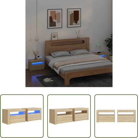 Nachttische - Nachttische 2 Stk. mit LEDs Sonoma-Eiche 60x35x40 cm (1/5)