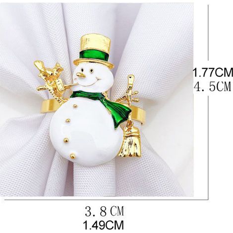 Lot de 6 ronds de serviette de Noël en métal, motif bonhomme de neige, pour décorer votre table lors des fêtes de fin d'année. (1/5)