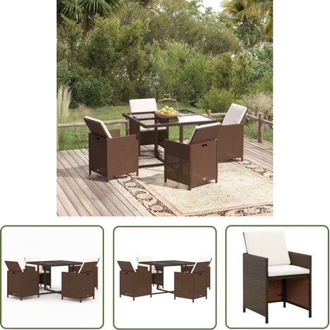 The Living Store 5-tlg. Garten-Essgruppe mit Kissen Poly Rattan Braun - Gartenmöbel - Essgruppe - Outdoor Möbel - Rattan Gartenmöbel - Balkonmöbel (1/5)