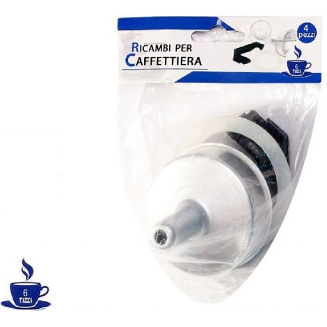 TrAdE Shop Traesio - Kit 4pz Ricambi Filtro Guarnizione Manico Imbuto Caffettiera Moka Misura 6 Tazze -