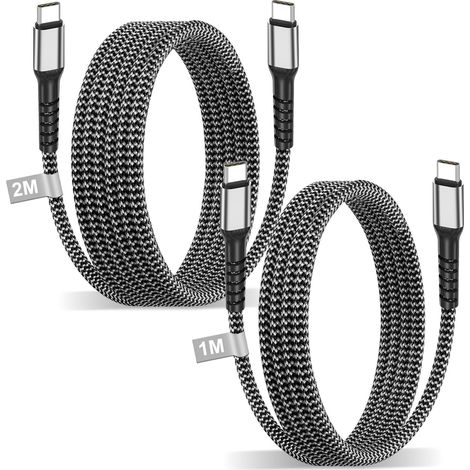 Câble USB C vers USB C 1M+2M 60W Charge Rapide, PD 3.0 Câble USB C USBC Nylon Tressé Cable Type C pour iPhone 17 16 15 Pro Max,iPad Pro,Macbook Air, Samsung Galaxy S25 S24 S23 S22, Pixel 9 8 7,Xiaomi (1/5)