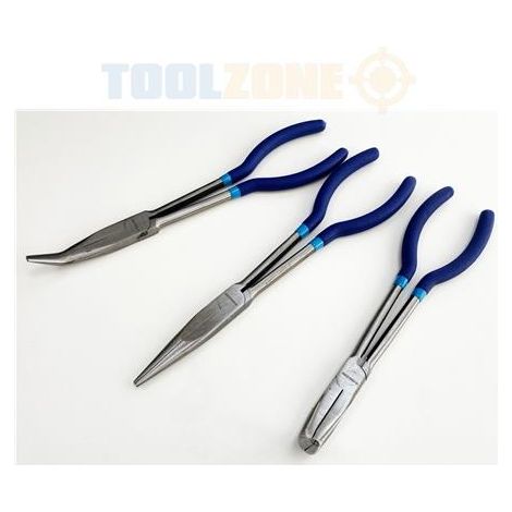 Long Nose Pliers 3pc Long Reach Bent Straight 45 Degrees 90 Degrees Set