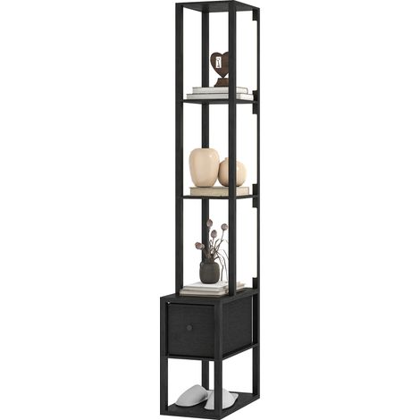 Floor Lamp  Shelves, LED Column Modern Standing Lamp  Fabric Drawer, Adjustable Brightness, Foot Switch for Living Room, Bedroom, Office, Black (1/5)
