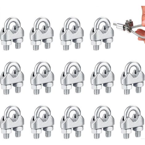 Lot de 14 serre-câbles en acier inoxydable, serre-câble en acier de 4 mm, serre-câble en acier inoxydable de 4 mm pour câble métallique de 4 mm de diamètre M4 (1/5)