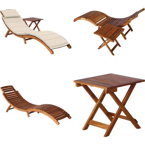 Sonnenliege mit Tisch und Auflage Massivholz Akazie - Holz-Sonnenliege - Gartenliege - Akzient Möbel - Lounge Chair - Sonnenschirm - Home & Living (1/5)
