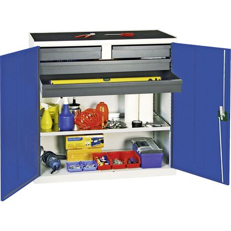 Armadio attrezzi e materiali Stumpf serie 3000 grigio chiaro / blu genziana + 2 cassetti 100 mm + 2 cassetti 100 mm continui + 1 ripiano estraibile - 3007474