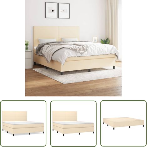 The Living Store Boxspringbett mit Matratze Creme 160x200 cm Stoff - Boxspringbett - Doppelbett - Cremefarbenes Bett - Bettenrahmen - Matratze (1/5)