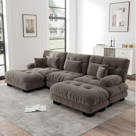 Modulares, wandelbares Ecksofa 313 x 145 x 81 cm aus braunem Chenille HAVRYA (1/5)