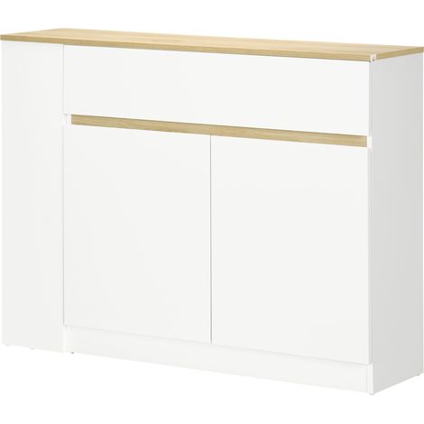 Buffet rangement 2 tiroirs 3 étagères ouvertes placard 2 portes 110x29,5x82 cm blanc (1/5)