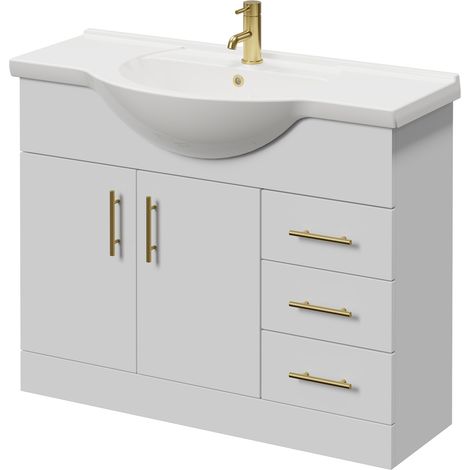Alexander James Gloss White 1050mm 2 Door Vanity Unit - 1050mm - Brushed Brass 96mm Knurled Bar Handle