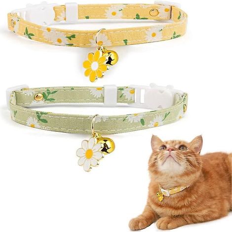 [30-48cm Jaune, Vert] 2 Paquets De Collier De Chat En Pur Coton Cloche Fleur Charme Jaune Vert Collier De Chat Mignon Collier De Chaton (1/5)