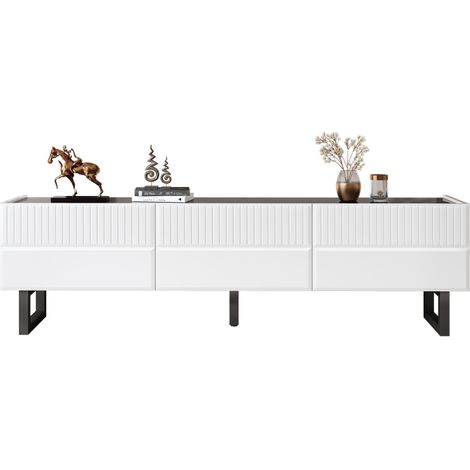 Meuble TV bas noir et blanc 170 cm avec 3 tiroirs et pieds métal (1/5)