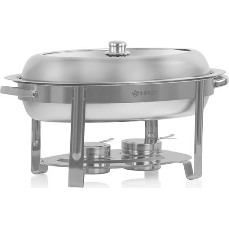 Mahlzeit Edelstahl Chafing Dish oval 5 Liter mit Sichtfenster, Speisenwärmer für Buffet Catering