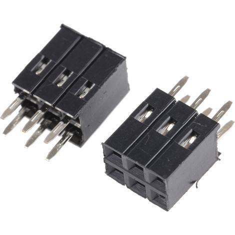 Connecteur femelle pour CI, 6 contacts, 2 rangées, 2.54mm, Traversant, Droit
