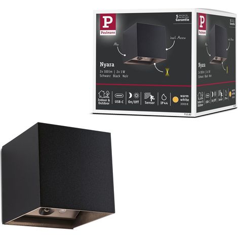 Applique murale LED sans fil avec détecteur de mouvement contrôlé par le crépuscule (HF) IP44 3000 K 100 x 100 mm 2 x 1 W/1 W Noir (1/5)