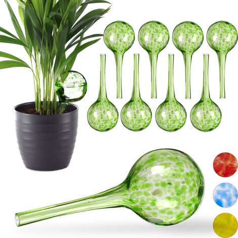 10 x Bewässerungskugel im Set, dosierte Bewässerung Pflanzen u. Blumen, Gießhilfe Büro, Urlaub, Ø 6 cm, Glas, grün (1/6)