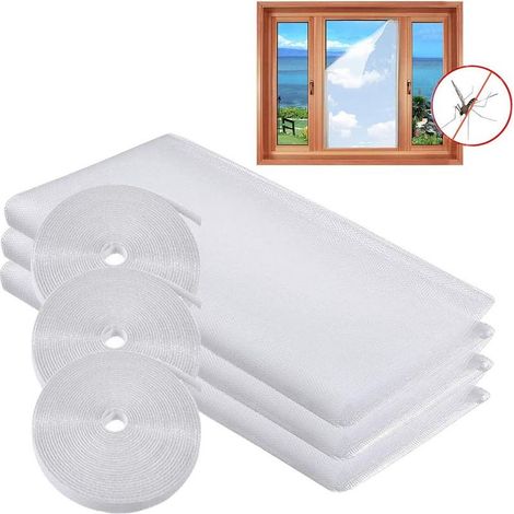 Mosquitera para ventana, juego de 3 mosquiteras para ventana, bricolaje, cortina de malla autoadhesiva contra insectos, protección contra insectos y abejas, 130 x 149 cm con 3 rollos (1/5)