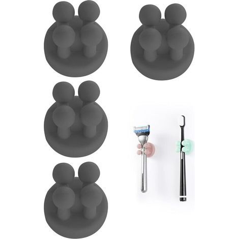 Set of 4 toothbrush holders, multi-functional hook, socket hook, suitable for bathroom, kitchen, living room (black) (1/4)