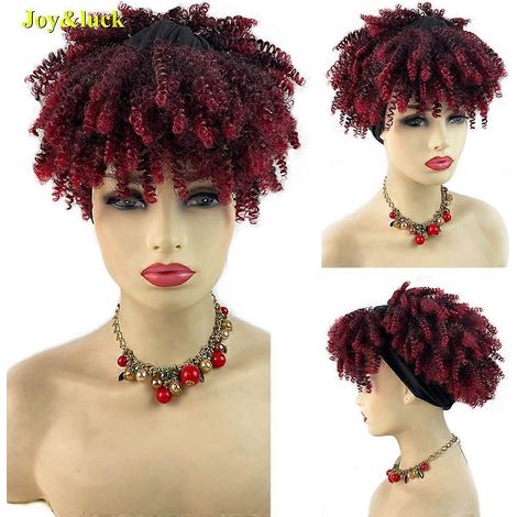Perruque synthétique courte afro frisée avec bandeau, cheveux crépus bouclés pour femmes noires, boucles volumineuses, turban africain.