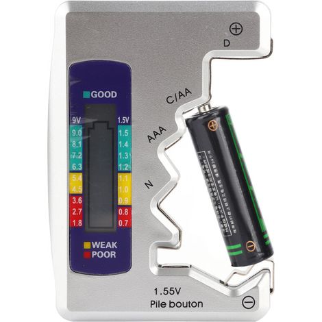 Probador de baterías universal de 90 x 60 mm / 3,5 x 2,4 pulgadas, detector de capacidad de baterías recargables, digital para medir la potencia de las pilas de botón -Crezuo