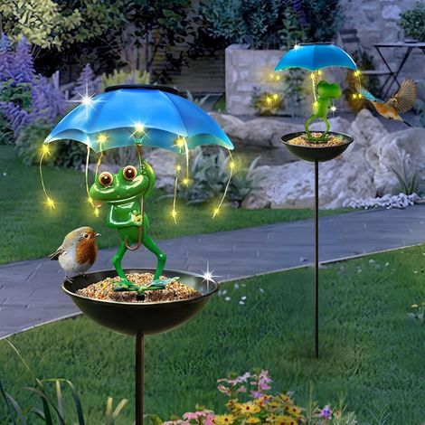 Comedy Casa Alimentador para Aves Solar con Luz LED, Diseño de Rana Impermeable – Ideal para Jardín y Terraza (1/5)