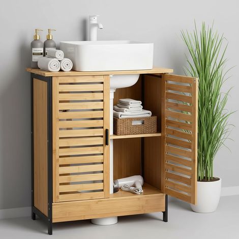YODOLLA Bamboo Under Sink Bathroom Cabinet, Natural (1/5)