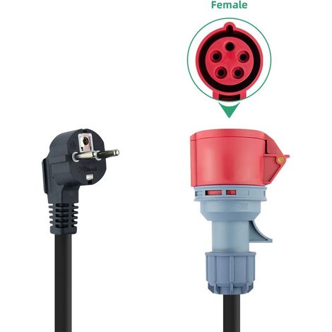 Adaptateur de recharge EV, prise européenne vers prise femelle CEE 16A triphasé 11kW (1/5)