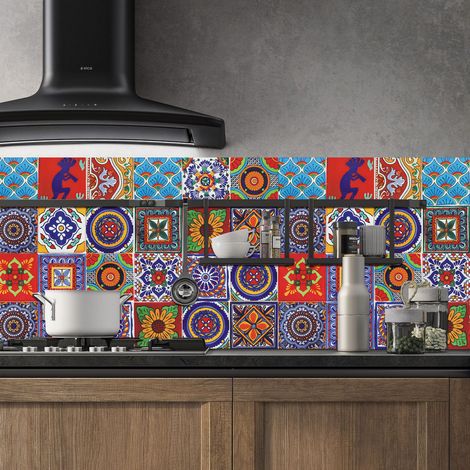 Autocollant en Tuile pour Salle de Bain et Cuisine, 24 Pcs Stickers muraux Carrelage adhésif Mosaque Autocollant Adhésive décorative à Carreaux de Ciment pour Carreaux de Murs Décor (15x15cm)