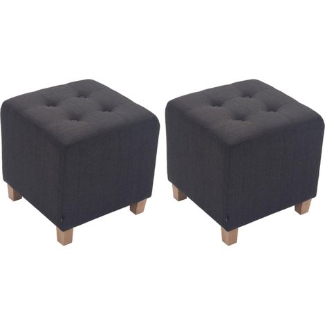 ote de 2 pufs cuadrados de tela gris oscuro con patas de madera 45x45 cm – Elegante asiento capitoné 10000636 (1/5)