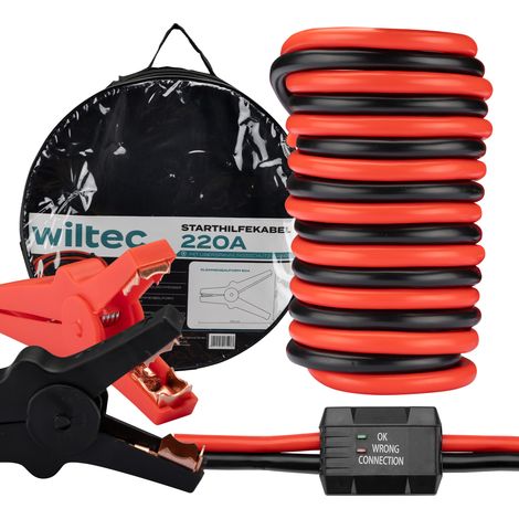 Wiltec Cables de arranque 220 A 16 mm² 3 m con protección contra sobretensión para motores de gasolina (1/5)