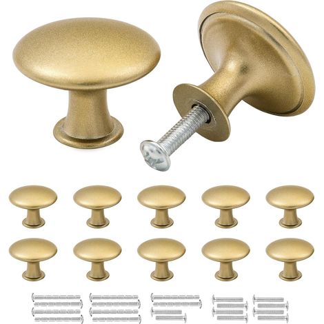 Lot de 10 boutons de meuble dorés mats 30 mm, poignée ronde en acier inoxydable, vis incluses pour armoire et tiroir