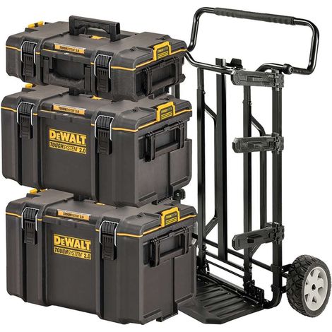 Dewalt – Chariot mobile TOUGHSYSTEM 2.0 – 4 roues gonflables 20 cm – Capacité 250 kg – Protection IP65 contre poussière et eau – 3 boîtes à outils incluses