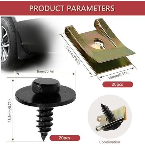 Kit de 40 fixations pour aile et panneau intérieur – écrous et clips filetés type U, acier zingué, universel pour voiture (1/3)